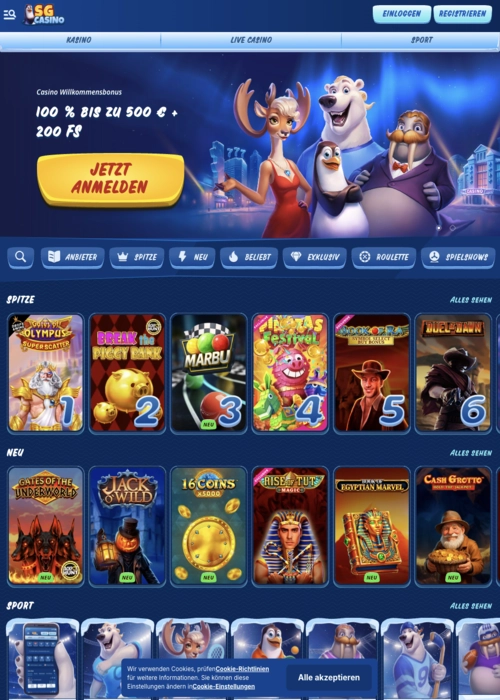 Lobby giochi slot collezione SG Casino